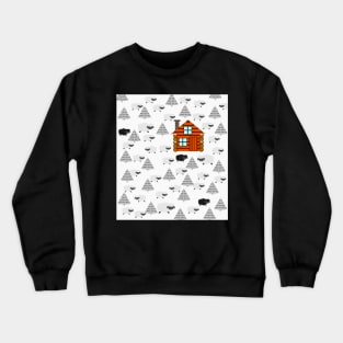 Winter cabin with sheep Crewneck Sweatshirt